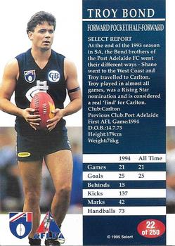 1995 Select AFL #22 Troy Bond Back